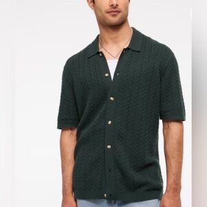 Men’s XL NWT Abercrombie & Fitch Dark Green Button Down Collared Sweater Polo